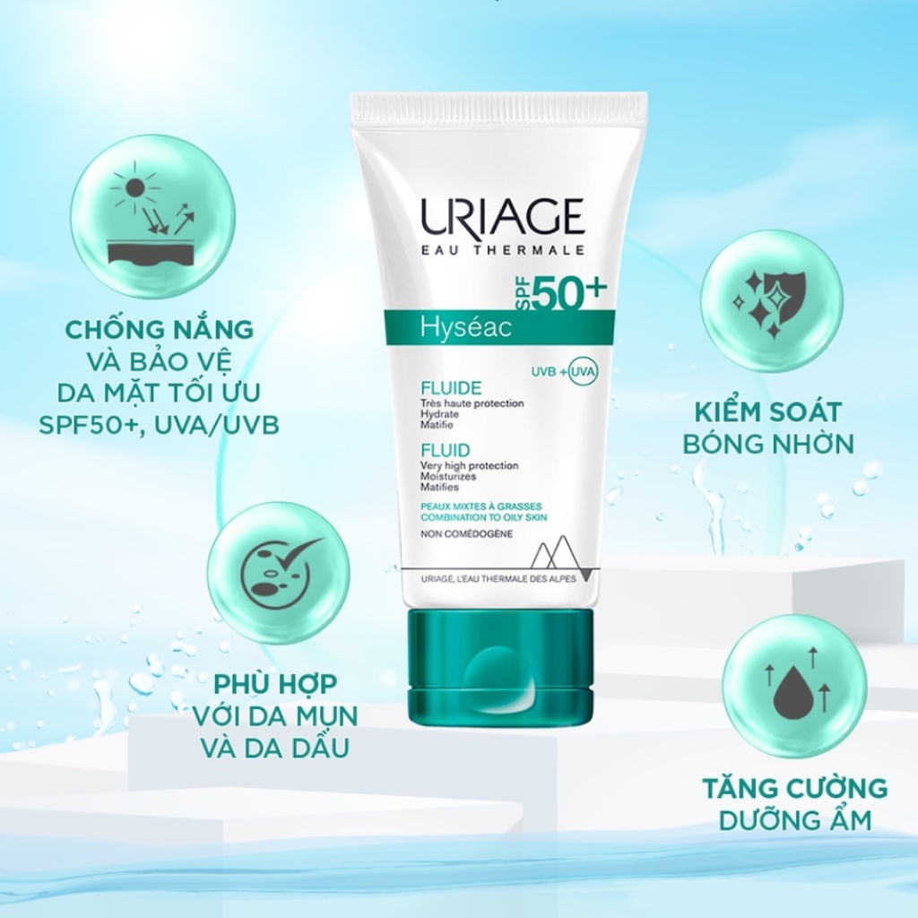 Sữa chống nắng cho da dầu, mụn URIAGE HYSÉAC SPF50+ UVB+UVA FLUIDE 50ml