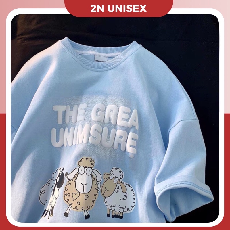 Áo phông nam nữ form rộng 2N Unisex thun cotton in hình 3 con cừu màu trắng/xanh/hồng