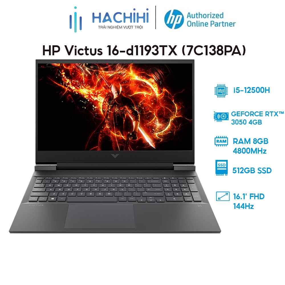 Laptop HP Victus 16-d1193TX (7C138PA) (i5-12500H | 8GB | 512GB | GeForce RTX™ 3050 4GB | 16.1' FHD 144Hz | Win 11)