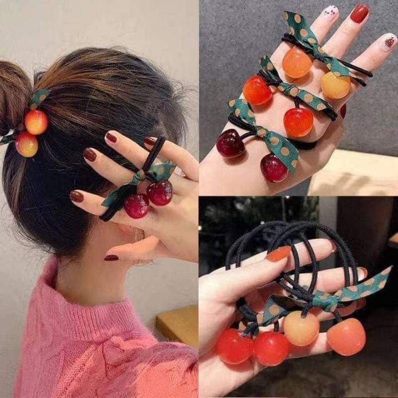 Dây cột tóc cherry đỏ xinh xắn