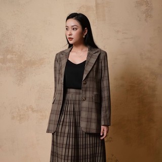 Áo blazer nữ 2 lớp kẻ nâu katherine - maiimer