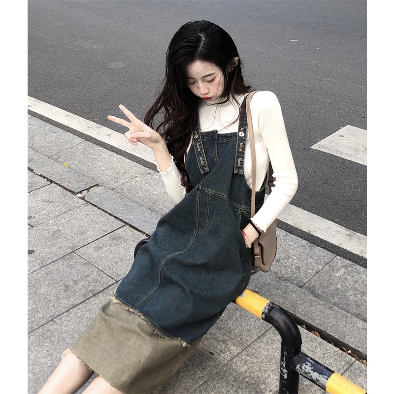 Váy Yếm Jean Dáng Dài Phối 2 Màu Tiểu Thư Mẫu Mới Mùa Đông Taobaotrend.Hn