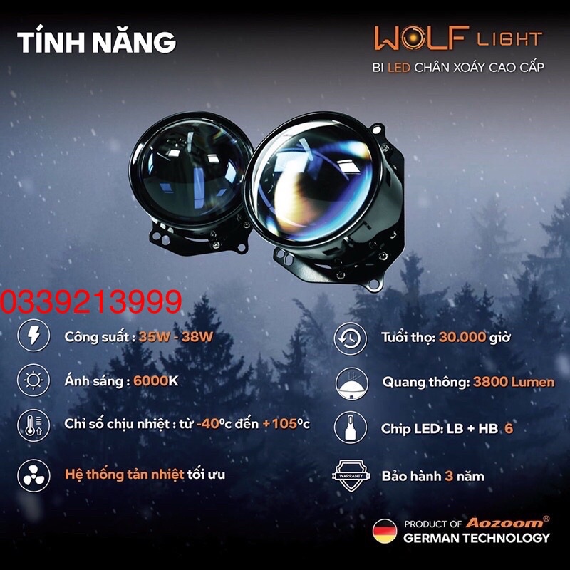 Bi led pha chân xoáy wolf light hãng aozoom siêu sáng - ảnh sản phẩm 4
