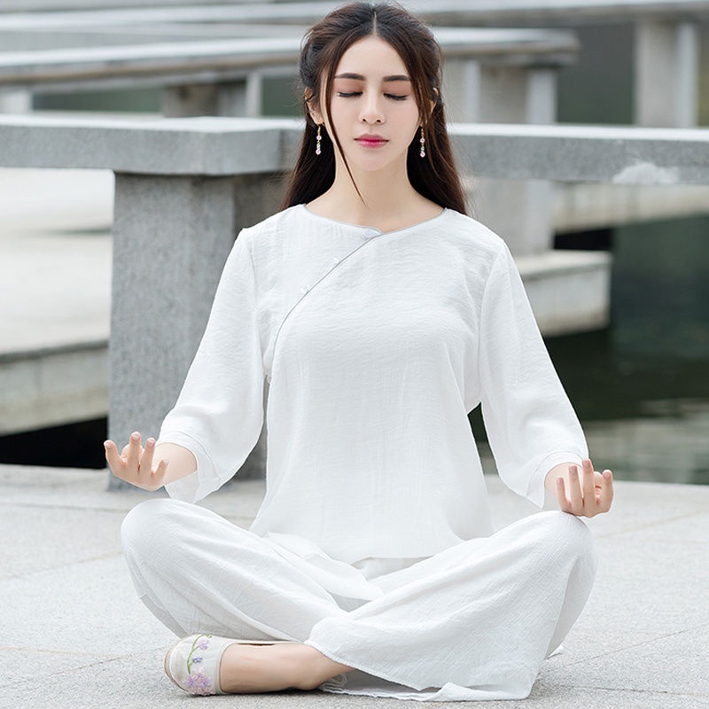 Bộ Áo Thun + Quần Dài Vải Lanh Cotton Hai Lớp In Họa Tiết Thổ Cẩm Cỡ Lớn Thời Trang 2020 Cho Nữ✭12.30