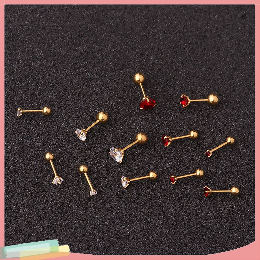 Khuyên tai đinh tán đính đá zircon khối nhân tạo sáng bóng cỡ nhỏ màu sắc tùy chọn dành cho bạn nữ