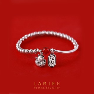 Vòng tay chuỗi hạt charm bạc may mắn phát tài bình an