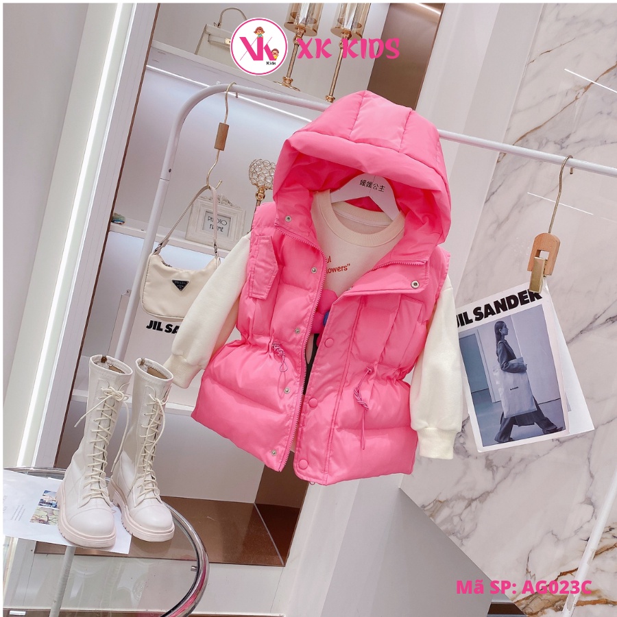 Áo gile phao bé gái cao cấp màu hồng XK KIDS AG028C