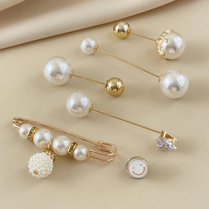 Set 6 Ghim Cài Cổ Áo Đính Ngọc Trai Nhân Tạo Thời Trang