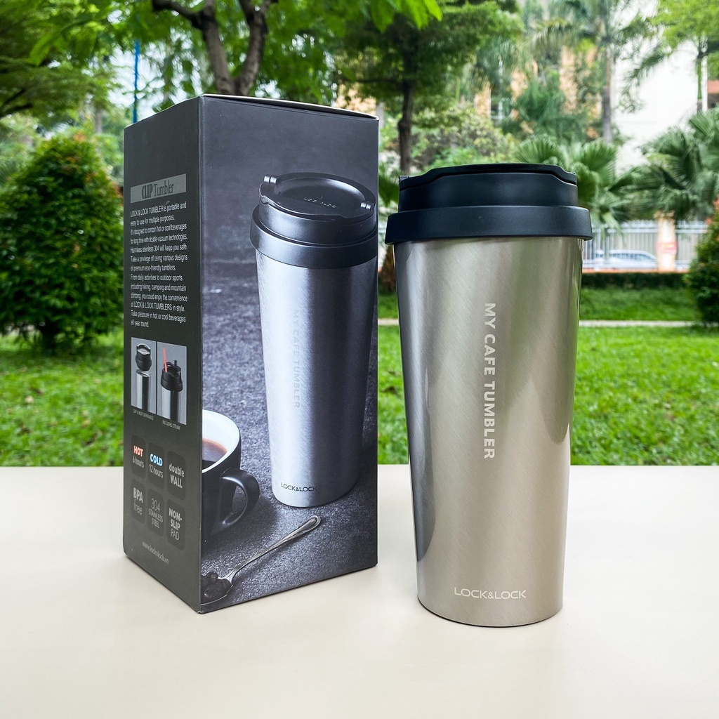 Ly giữ nhiệt bằng thép không gỉ Lock & Lock Clip Tumbler chính hãng 540ml, bình đựng cafe giữ nhiệt nắp bật tiện lợi