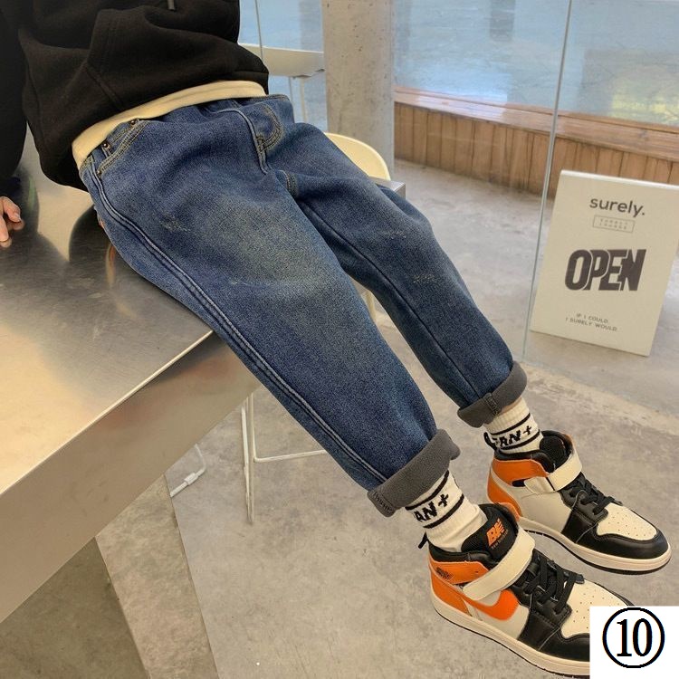 Quần Jean Lót Lông Cừu Dày Dặn Phong Cách Phương Tây Mẫu Mới 2022 Thời Trang Thu Đông Cho Bé Trai