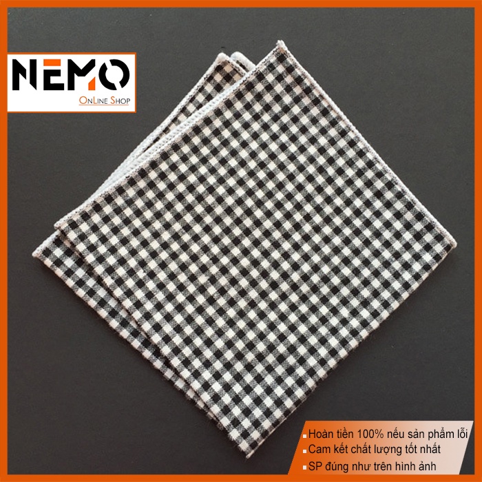 Khăn cài túi áo vest kẻ sọc và kẻ ô vuông chất liệu vải cotton mềm kích thước vừa.