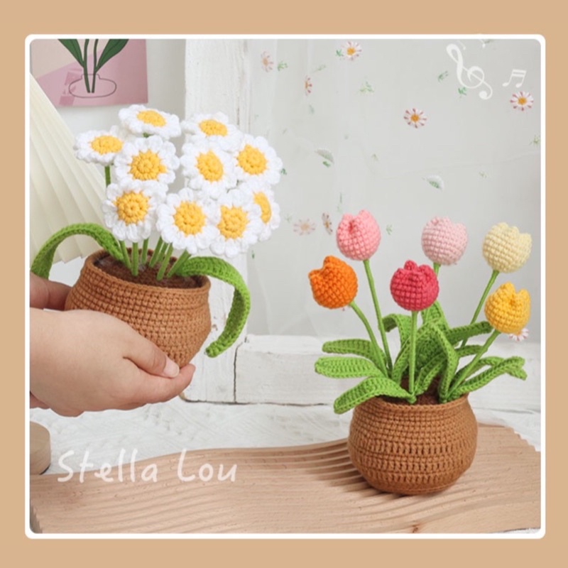 DIY Gói Nguyên Liệu Móc Chậu Hoa Len 🌷 🌼🌸🌹 🌻 - Quà Tặng Handmade Tự Làm Decor