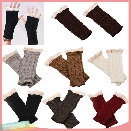 Đôi găng tay len hở ngón phối ren độc đáo trẻ trung cho nữ