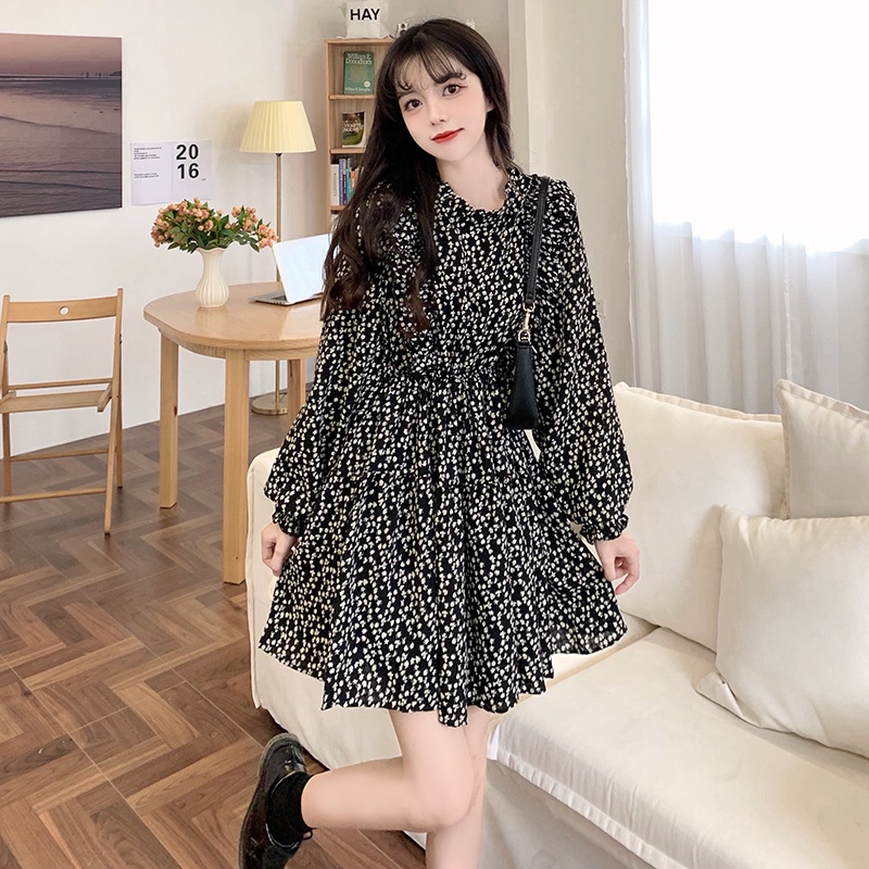 ZHELIHANGFEI Đầm hoa Pháp cổ điển tay áo cạp cao gợi cảm váy đa năng