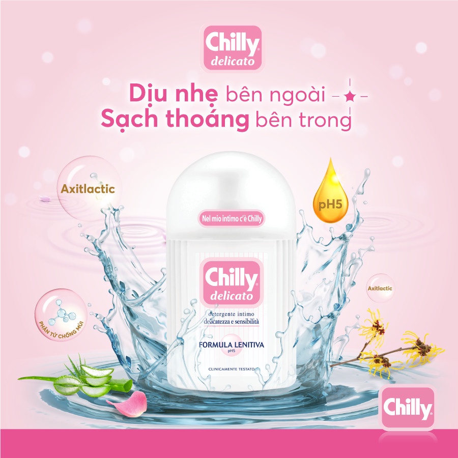 Dung dịch vệ sinh phụ nữ Chilly Delicato chiết xuất lô hội dưỡng mềm mại, sạch dịu êm - Lọ 50ml