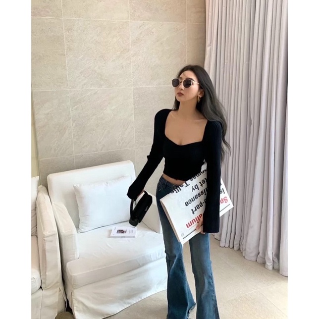 Áo len cổ vuông [Hình thật shop chụp]