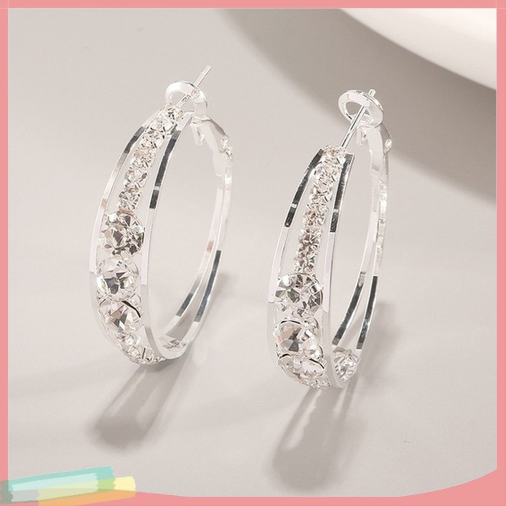 Đôi khuyên tai vòng tròn đính kim cương giả thời trang cho nữ