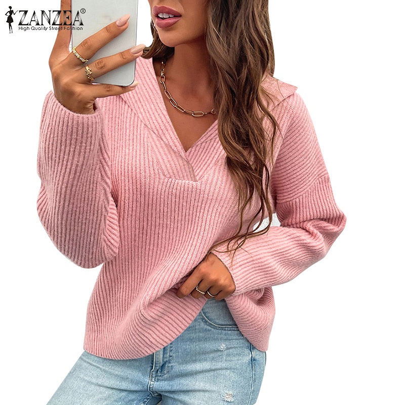 Áo thun ZANZEA dài tay cổ bẻ thời trang cho nữ