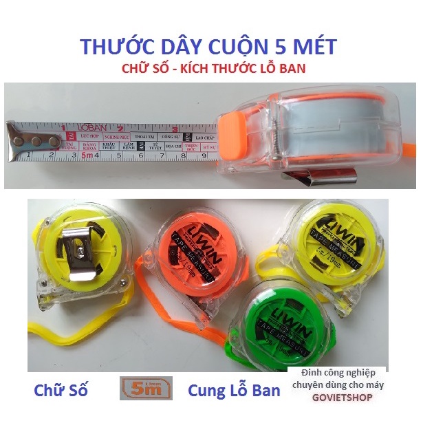 Thước kéo 5M - thước cuộn dây 5 mét - hiệu Liwin 5M x 19mm - chữ Số và cung lỗ ban