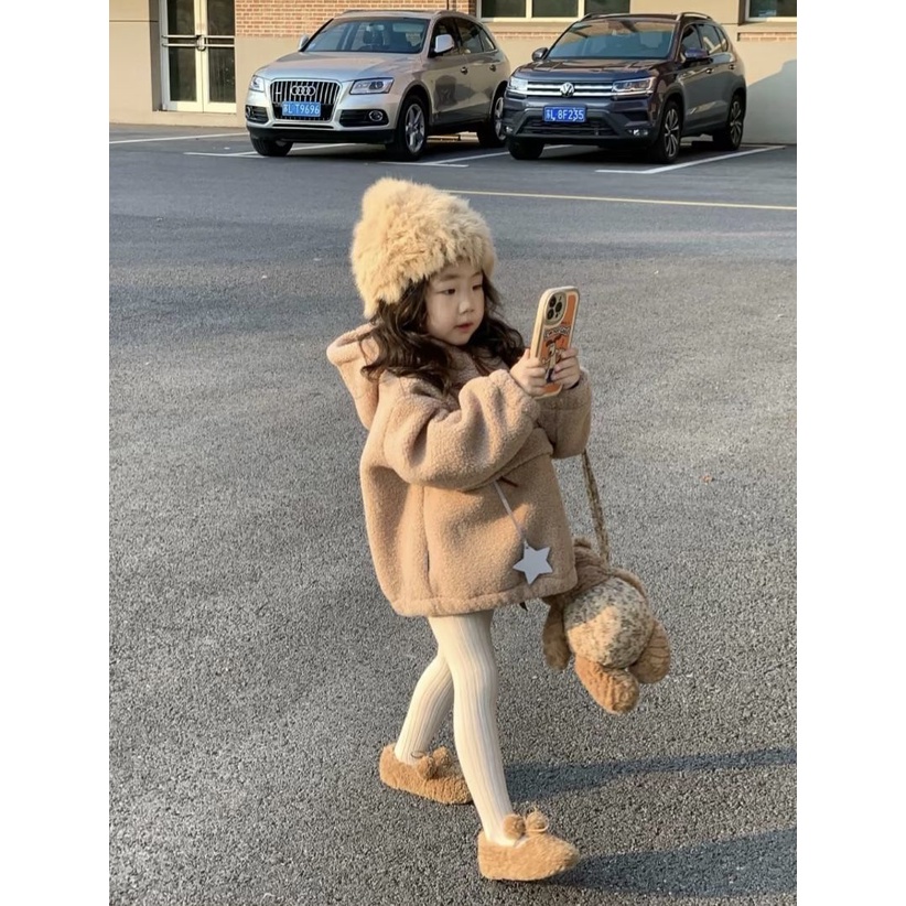 Áo Khoác Len Lông Cừu Dày Dặn Chui Đầu Thời Trang Thu Đông Cho Bé Gái