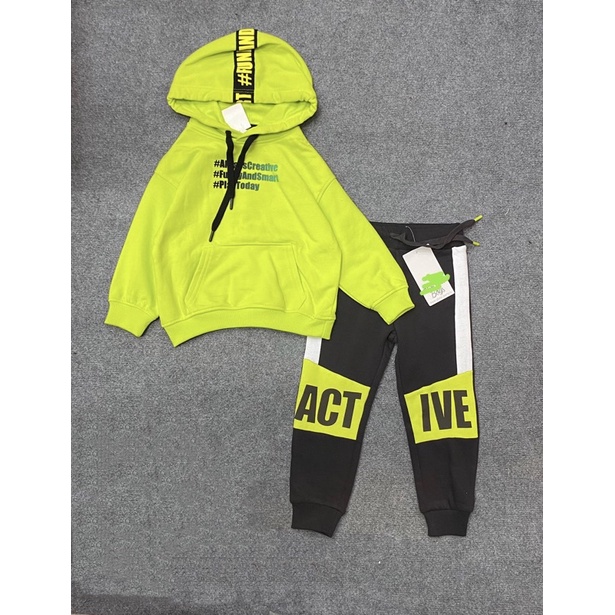 Bộ nỉ xanh neon dư xịn bé trai 3-8y