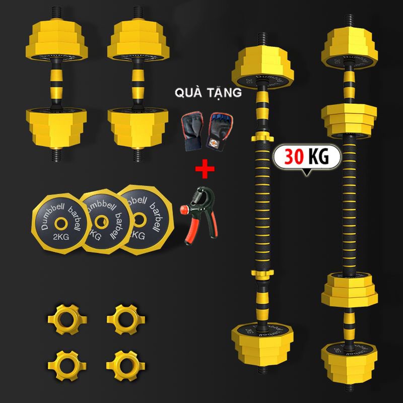 Bộ Tạ Tay Đa Năng 30kg Tháo Lắp Chất Liệu Bột Thép Bọc Vành Nhựa + Tặng Kìm Và Găng Tay