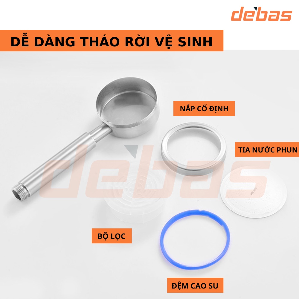 Vòi sen tắm dây sen inox và cài sen dán bát tay sen tắm cao cấp inox 304 nóng lạnh tăng áp Debas TS50