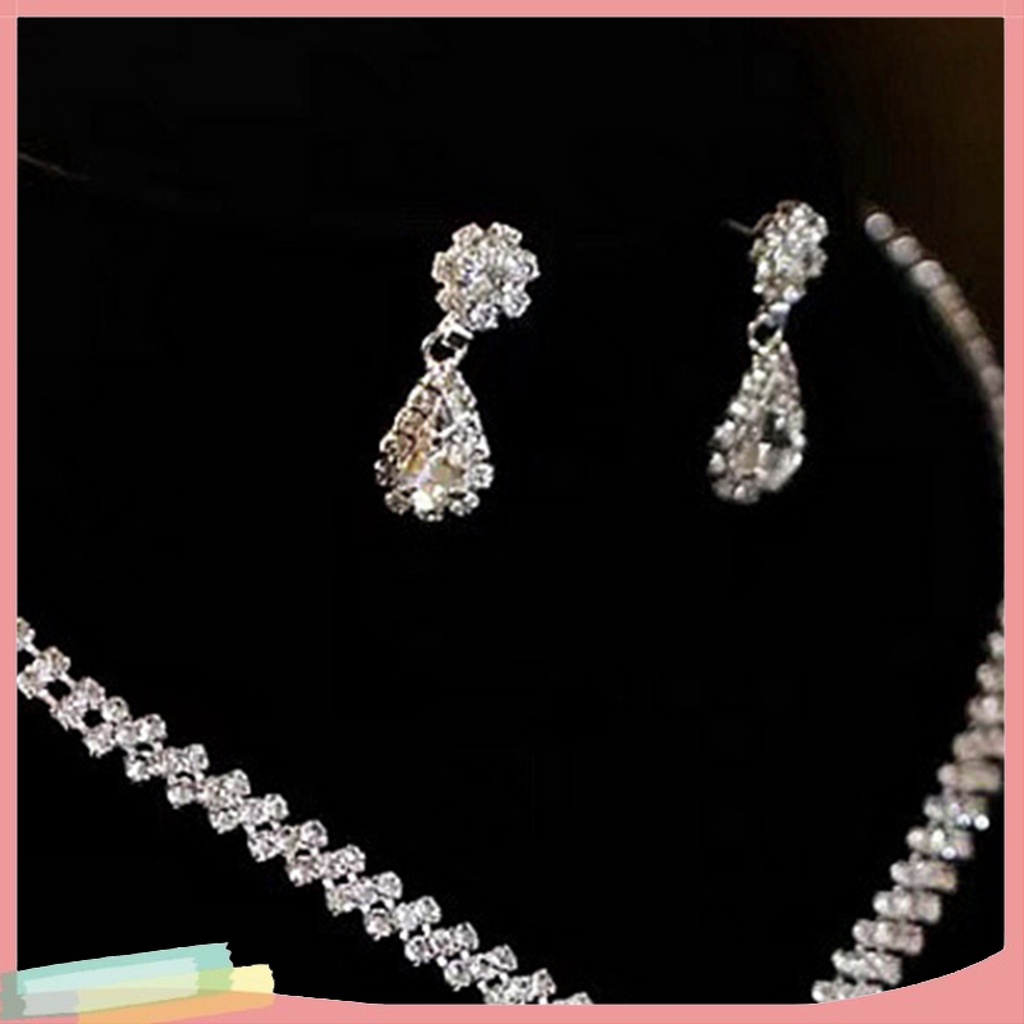 Set Khuyên Tai Và Vòng Cổ HM Bộ Dây Chuyền Đính Đá Phụ Kiện Thời Trang Kèm Hộp Cao Cấp