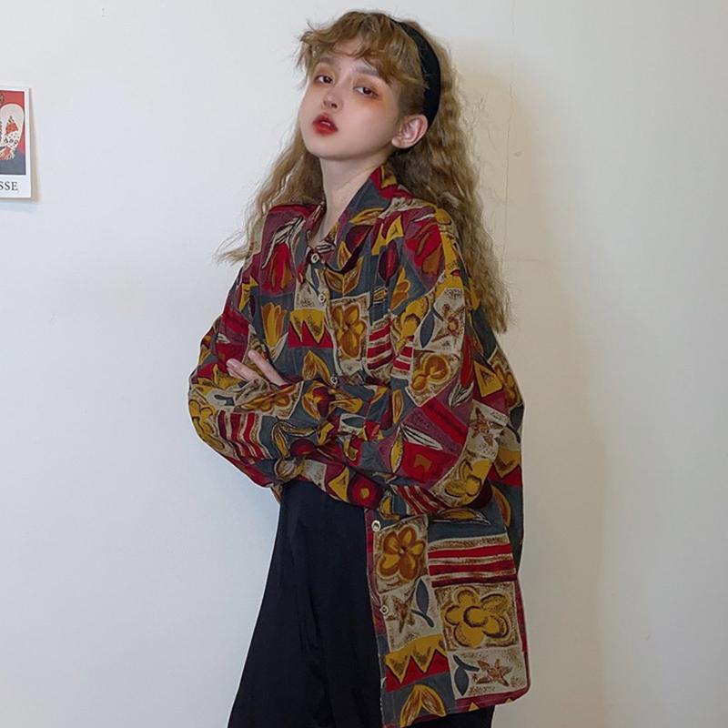Jiashucheng Áo Sơ Mi Dài Tay Dáng Rộng Họa Tiết Hoa Phong Cách Retro Hong Kong Thời Trang Mùa Xuân Mới Cho Nữ