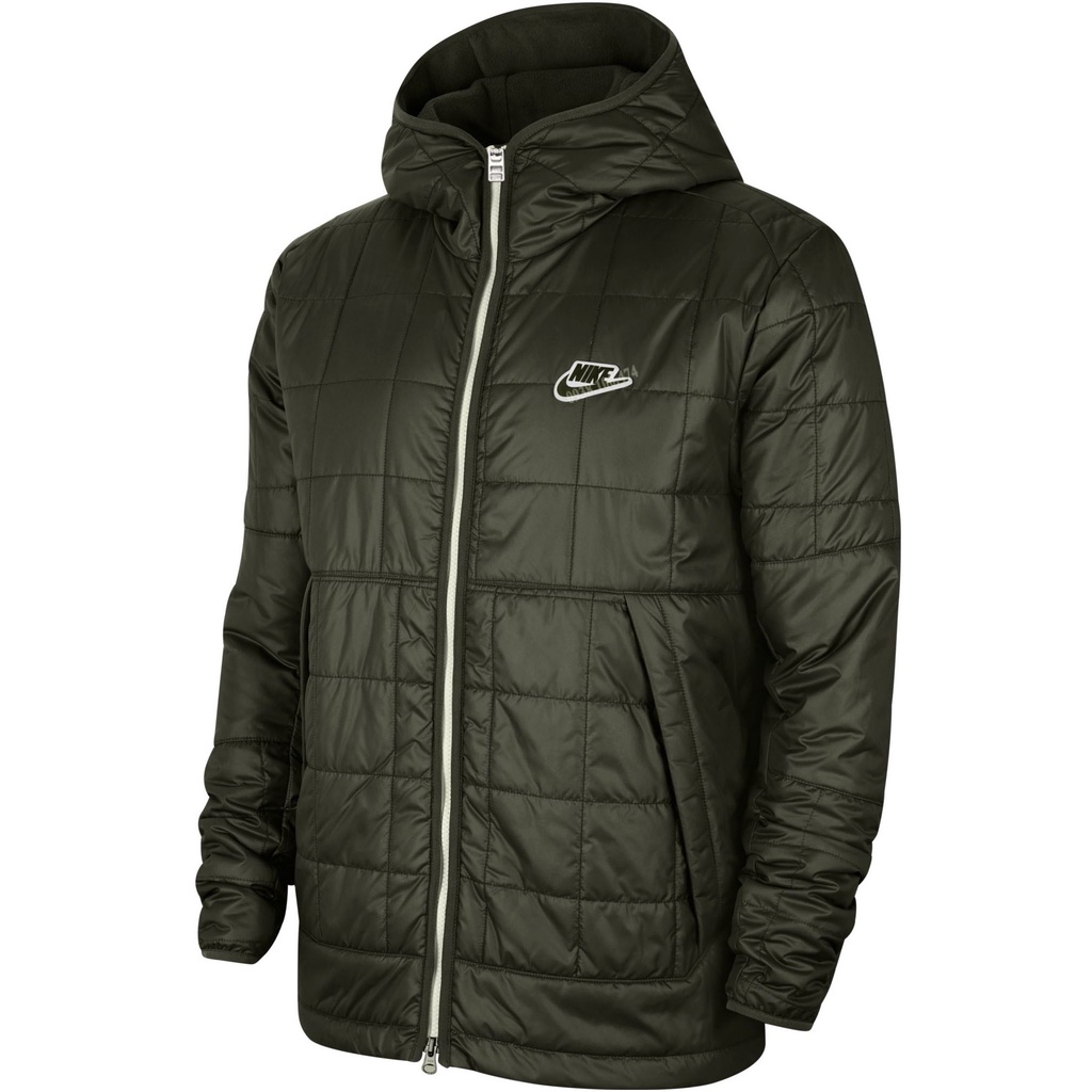 Áo khoác phao nam Nike chính hãng màu xanh rêu lót nỉ bông dày dặn có mũ trùm đầu vải 100% Polyester