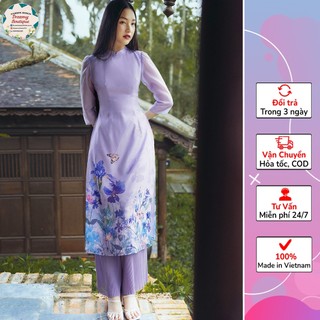 Áo dài Lụa Tơ cao cấp màu Tím Lavender họa tiết - Áo dài cách tân | Dreamy Boutique