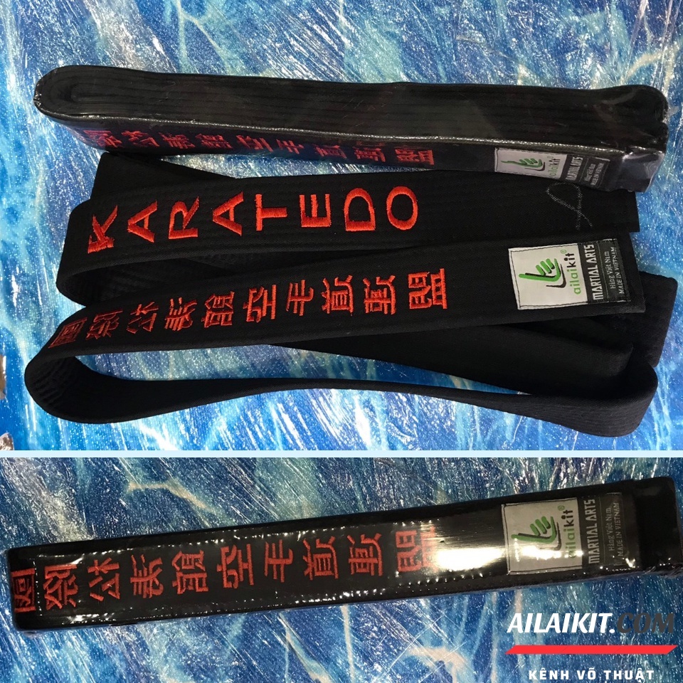 Đai Tốt màu Đen Môn Võ Không Thủ Đạo Thêu Chữ Nhật Ailaikit