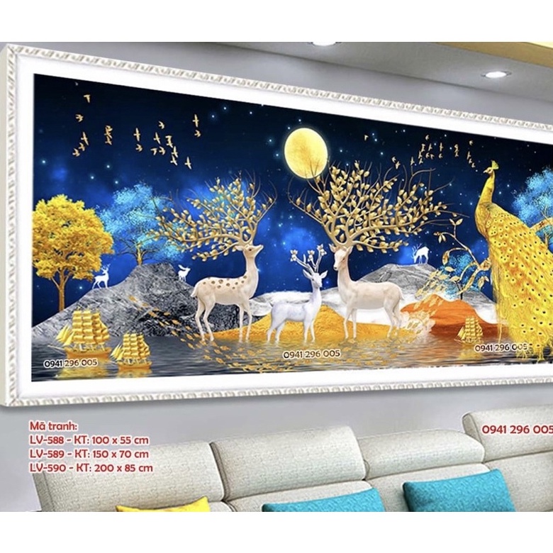 Tranh Thêu Hươu Tài Lộc -Giàu Sang Phú Quý Lv3546,Lv3547,Lv3548,EDB116
