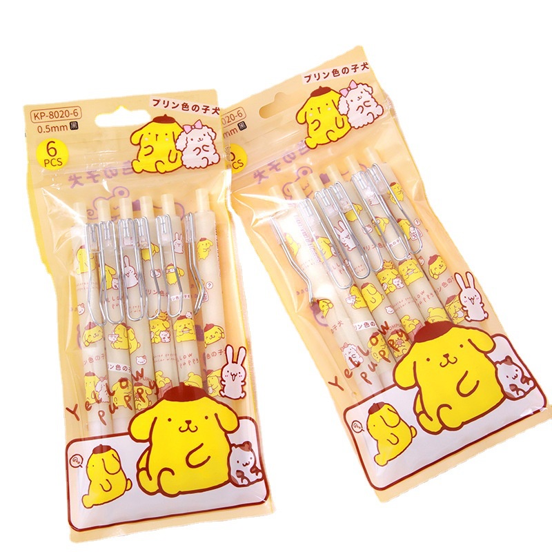 Set 6 Bút Mực Nước Dạng Nhấn Gắn Quả Bông Dễ Thương