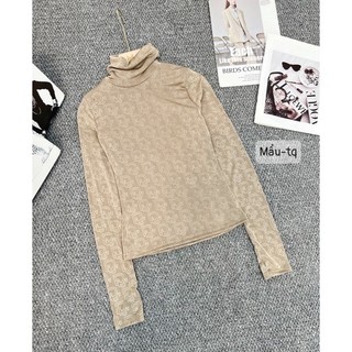Áo thun nhũ cổ lọ vân chữ