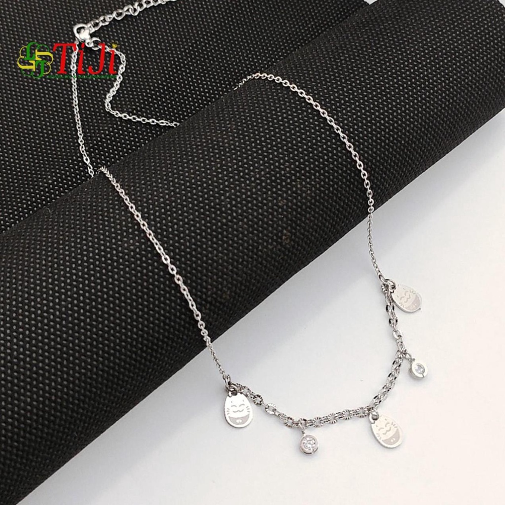 Dây chuyền nữ inox mèo may mắn cách điệu xoàn không đen không gỉ sét