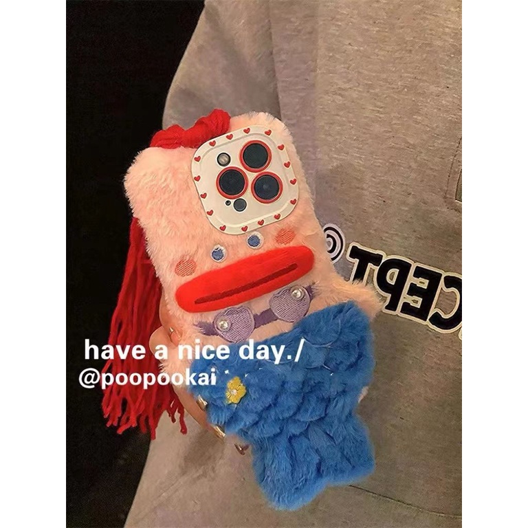 Ốp Điện Thoại Vải Lông Mềm Hình Nàng Tiên Cá Tóc Dài Cho Iphone14promax 11 12 13 XS XR