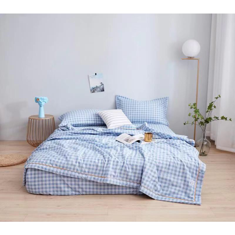 Bộ ga gối cotton set 4 món cùng chăn hè trần bông chất cotton mát mịn thoáng khí