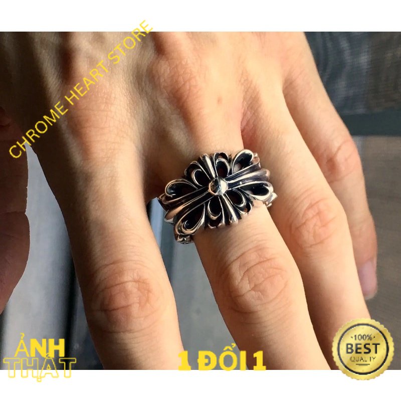 Nhẫn Unisex Chrome Floral Heart Double bạc fullbox cao câp - Chrome Heart Store