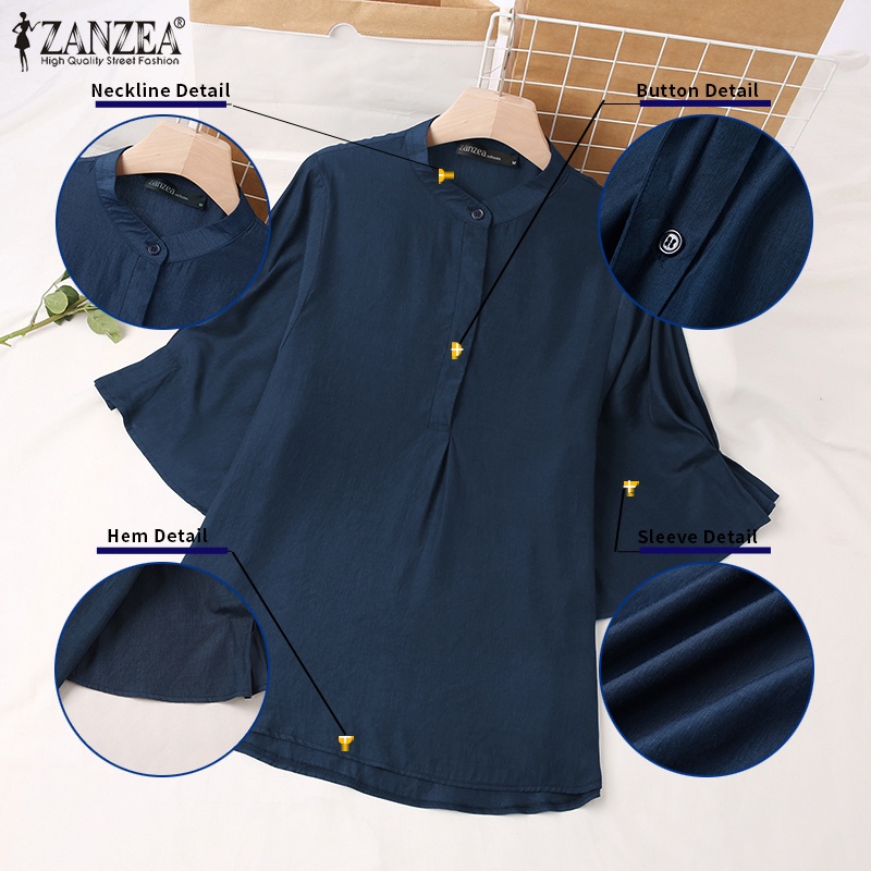 Áo cánh ZANZEA cổ thuyền tay 3 / 4 dáng rộng cài nút đa năng cho nữ