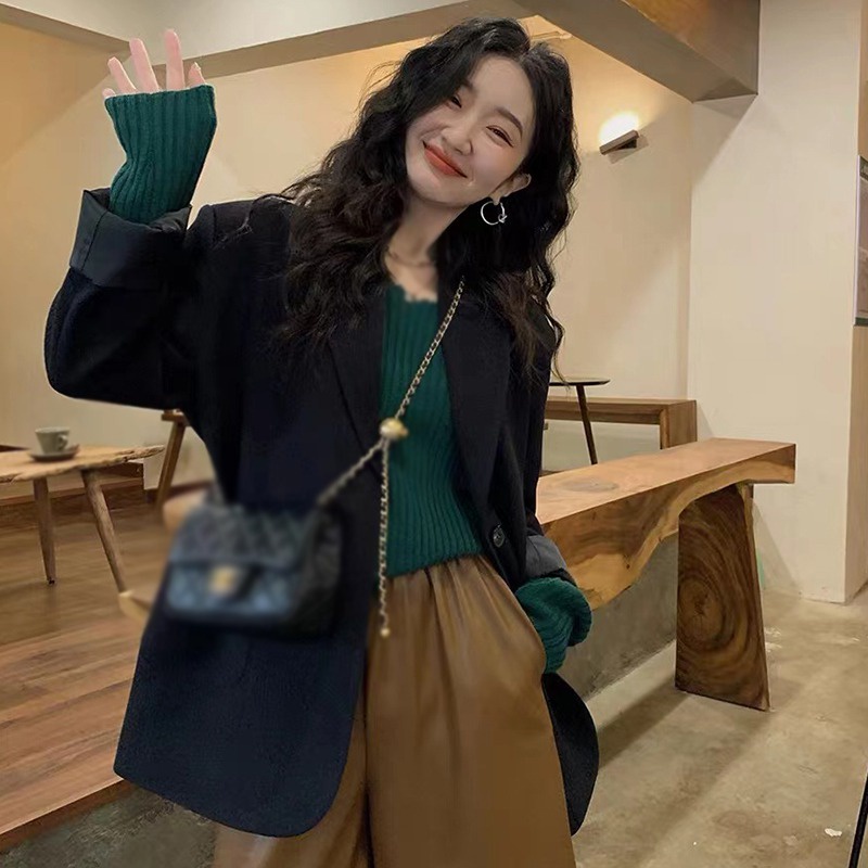 Áo Khoác Blazers Tay Dài Dáng Rộng Phong Cách Hàn Quốc Cổ Điển Thời Trang Cho Nữ