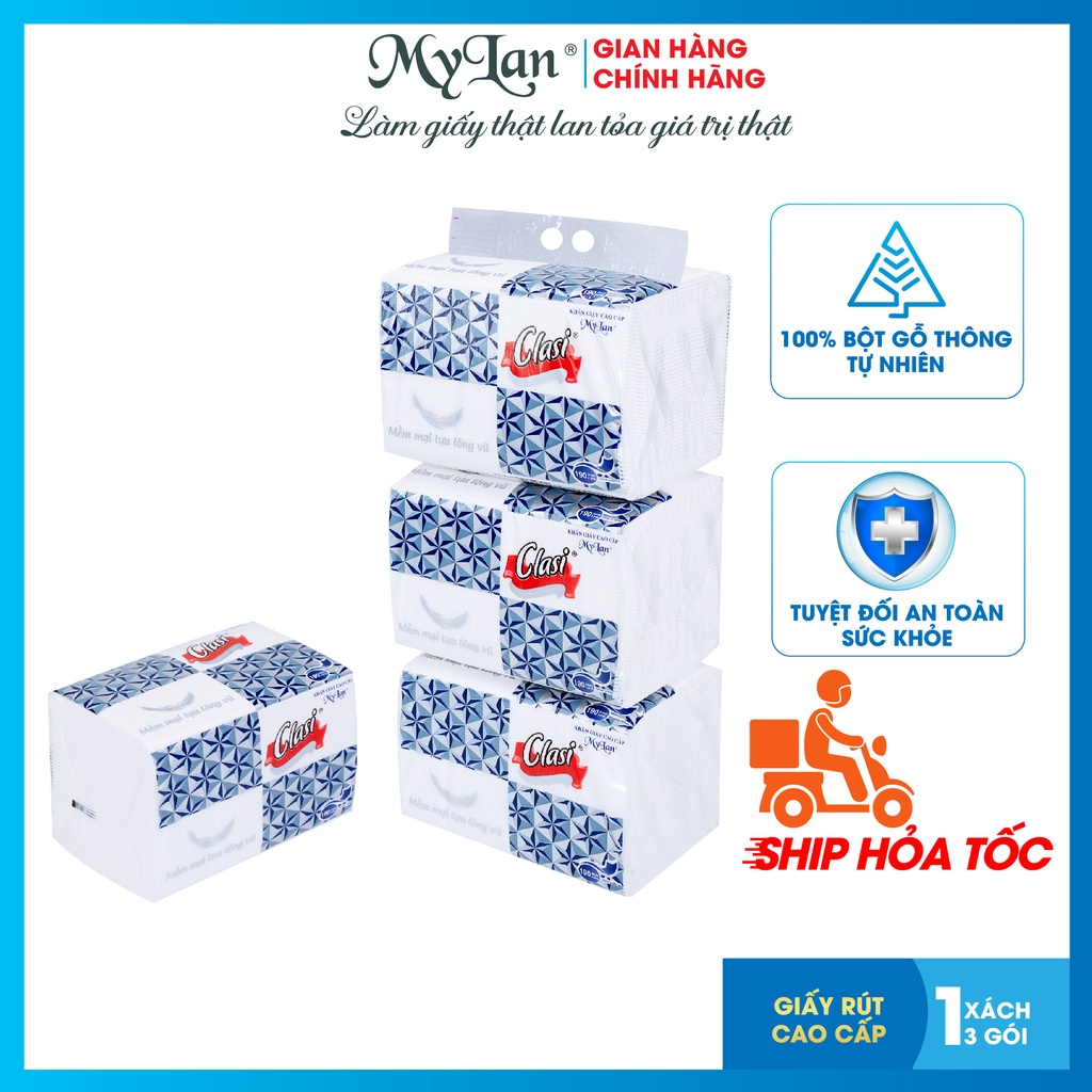 LỐC 3 gói, giấy rút cao cấp Mylan Kim cương 3 lớp, 190 tờ/gói