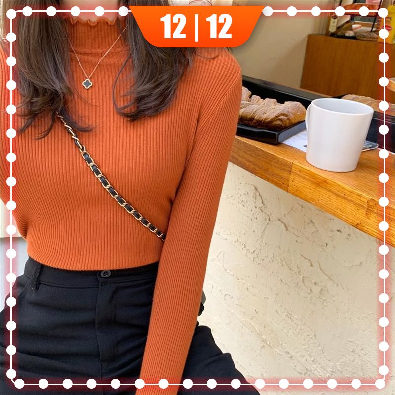 Áo Sweater Dệt Kim Tay Dài Cổ Cao Dáng Ôm Màu Trơn Thời Trang Thu Đông 2023 Mới