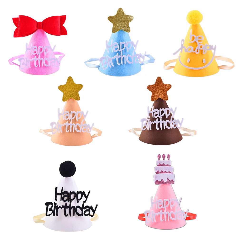 Mũ Sinh Nhật diy Bằng Vải Nỉ Không Dệt Trang Trí Tiệc Sinh Nhật Bé Một Năm Tuổi HB