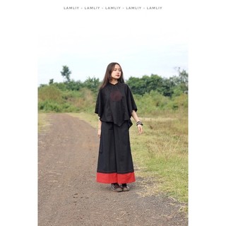 Quần suông rộng phối lai linen