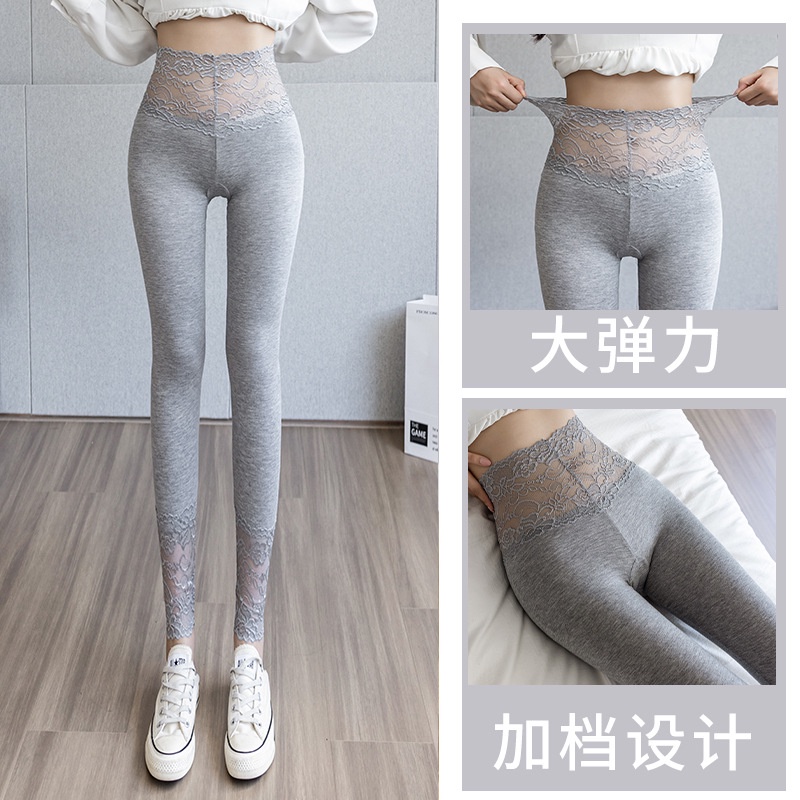Quần Legging Cotton Phối Ren Dáng Ôm Co Giãn Tốt Thời Trang Xuân Thu Cho Nữ