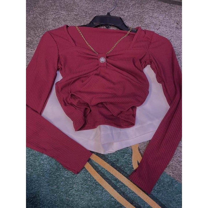 Áo Kiểu Nhún Ngực Dây Xích Tay Dài