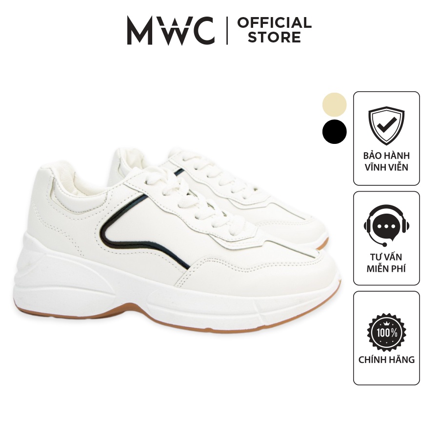 Giày MWC 0531 - Giày Thể Thao Nữ Đế Cao Da Phối Sọc Năng Động Cá Tính Màu Trắng Kem