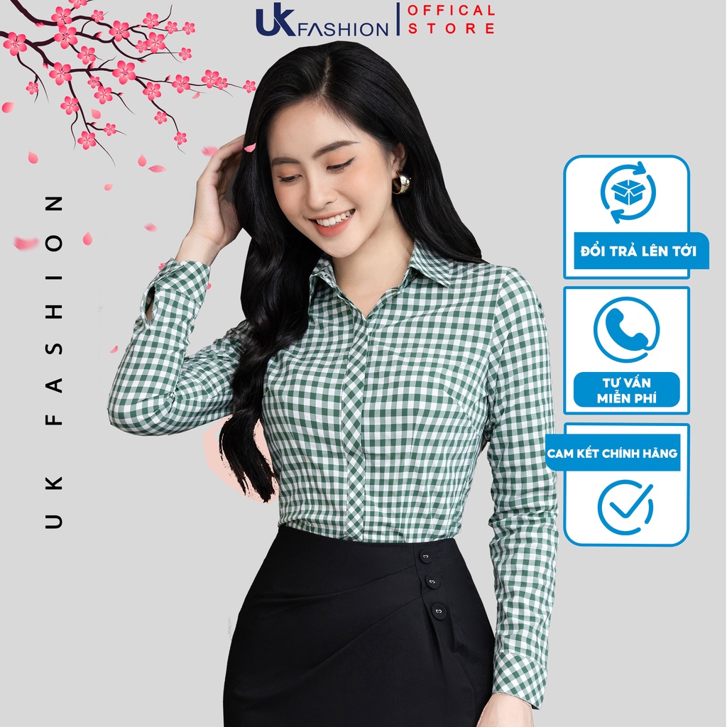 Áo Sơ Mi Dài Tay Nữ Công Sở UK Fashion Thiết Kế Họa Tiết Kẻ Caro Basic, Chất Vải Cao Cấp, Không Nhăn Xù NKSM2202006