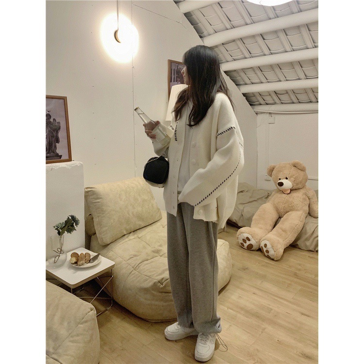 Áo khoác cadigan dáng rộng màu kem, Áo len khoác cardigan nữ ulzzang,  dài tay form rộng H-7 CS